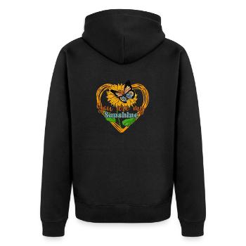 Schmetterling Blume blumig Sprüche Spruch Blumen - Unisex Premium Bio Zip Hoodie - Schwarz - Hinten - Nico (187cm)