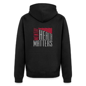 mental health matters Zitat - Unisex Premium Bio Zip Hoodie - Schwarz - Hinten - Nico (187cm)