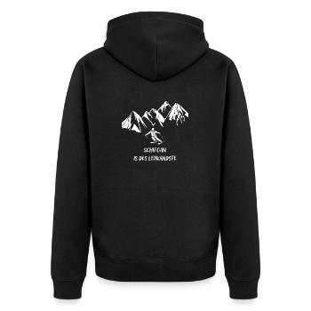 Schifoan is des leiwandste | Skifahrer - Unisex Premium Bio Zip Hoodie - Schwarz - Hinten - Nico (187cm)