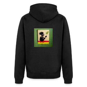 Rastafari smoking weed banksy style - Unisex Premium Bio Zip Hoodie - Schwarz - Hinten - Nico (187cm)