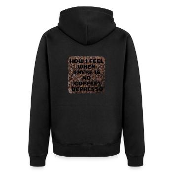 I love clothes / Without coffee - Unisex Premium Bio Zip Hoodie - Schwarz - Hinten - Nico (187cm)