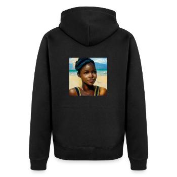 Schöne Karibische Frau Am Strandgemälde - Unisex Premium Bio Zip Hoodie - Schwarz - Hinten - Nico (187cm)