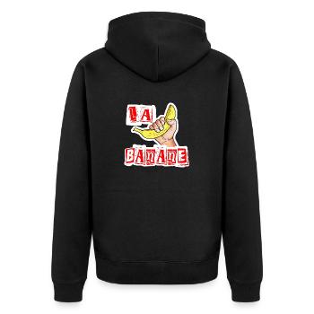 Banana - Unisex Premium Organic Zip Hoodie - black - Back - Nico (187cm)