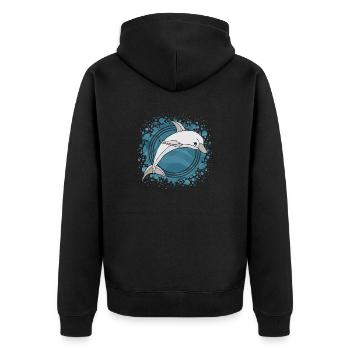 Delfin - Unisex Premium Bio Zip Hoodie - Schwarz - Hinten - Nico (187cm)