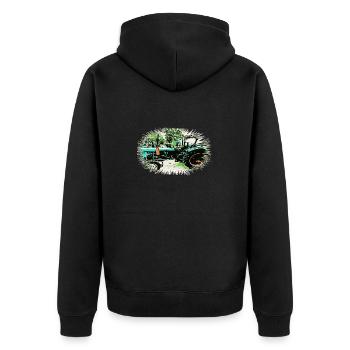 Tractor - Unisex Premium Organic Zip Hoodie - black - Back - Nico (187cm)