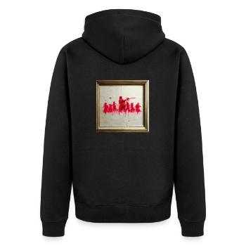 Graffitis de style Banksy de la scène de guerre - Veste à capuche bio Premium Unisexe - noir - Dos - Nico (187cm)