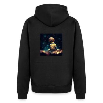 Kleiner Junge, Der Am Rand Des Universums Sitzt - Unisex Premium Bio Zip Hoodie - Schwarz - Hinten - Nico (187cm)