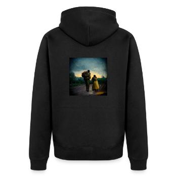 Ukrainischer Soldat, Der Nach Hause Kommt - Unisex Premium Bio Zip Hoodie - Schwarz - Hinten - Nico (187cm)