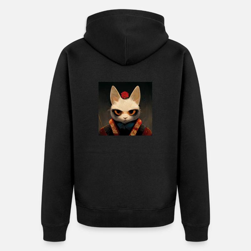 Chat Samouraï Japonais - Veste à capuche bio Premium Unisexe - noir