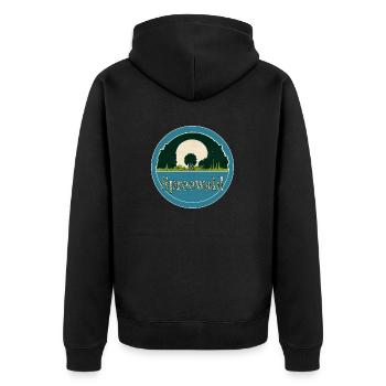 Spreewald Logo Blau / Grün mit Schriftzug - Unisex Premium Bio Zip Hoodie - Schwarz - Hinten - Nico (187cm)