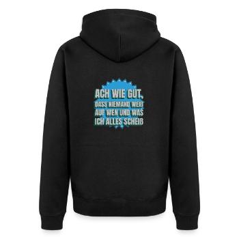 Ach wie gut, dass Niemand weiß 2 - Unisex Premium Bio Zip Hoodie - Schwarz - Hinten - Nico (187cm)