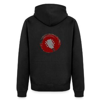 Guitarneck in Circle - Unisex Premium Bio Zip Hoodie - Schwarz - Hinten - Nico (187cm)