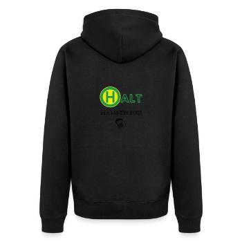 Halt mal mein Bier - Unisex Premium Bio Zip Hoodie - Schwarz - Hinten - Nico (187cm)