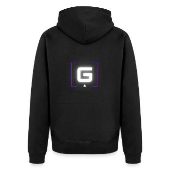 Buchstabe "G" - Unisex Premium Bio Zip Hoodie - Schwarz - Hinten - Nico (187cm)