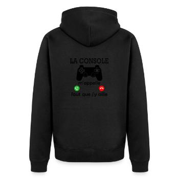 la console m'appelle / humour geek - Veste à capuche bio Premium Unisexe - noir - Dos - Nico (187cm)