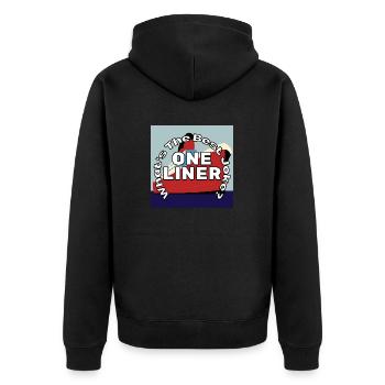 What's The Best Joke? ONE LINER - Unisex Premium Organic Zip Hoodie - black - Back - Nico (187cm)