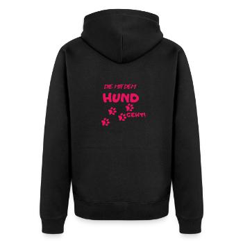 DIE mit dem Hund geht - Unisex Premium Bio Zip Hoodie - Schwarz - Hinten - Nico (187cm)