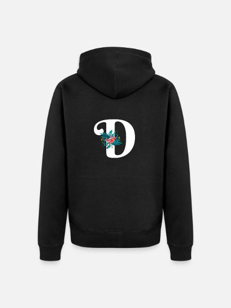 letter D flowered - Unisex Premium Organic Zip Hoodie - black