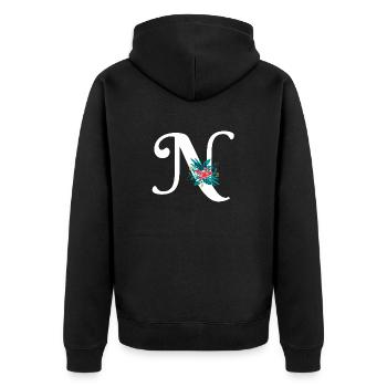 Buchstabe N geblümt - Unisex Premium Bio Zip Hoodie - Schwarz - Hinten - Nico (187cm)