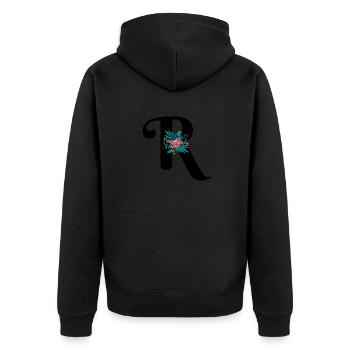 Buchstabe R geblümt - Unisex Premium Bio Zip Hoodie - Schwarz - Hinten - Nico (187cm)