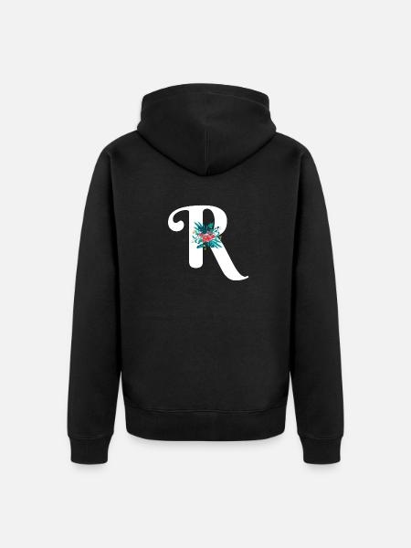 letter R flowered - Unisex Premium Organic Zip Hoodie - black