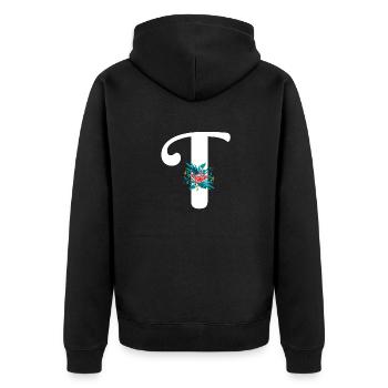 Buchstabe T geblümt - Unisex Premium Bio Zip Hoodie - Schwarz - Hinten - Nico (187cm)