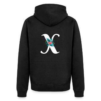 letter X flowered - Unisex Premium Organic Zip Hoodie - black - Back - Nico (187cm)