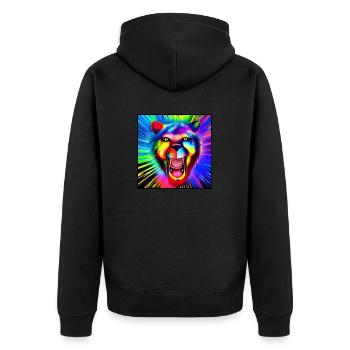 lion cool coloré montre ses dents à la fête - Veste à capuche bio Premium Unisexe - noir - Dos - Nico (187cm)