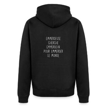 Emmerdeuse cherche emmerdeur pour emmerder monde - Veste à capuche bio Premium Unisexe - noir - Dos - Nico (187cm)
