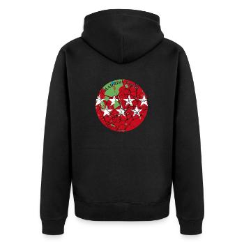 Madrider Flaggschiff - Unisex Premium Bio Zip Hoodie - Schwarz - Hinten - Nico (187cm)