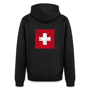 Schweiz Fahne - Unisex Premium Bio Zip Hoodie - Schwarz - Hinten - Nico (187cm)