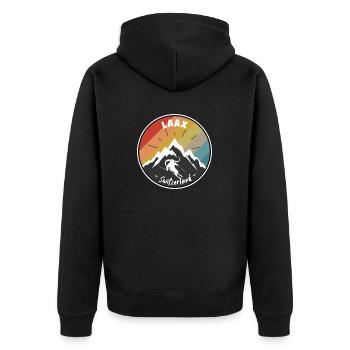 Skiing In Laax - Switzerland - Unisex Premium Organic Zip Hoodie - black - Back - Nico (187cm)