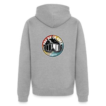 Skifahren Im Pas de la Casa Andorra - Unisex Premium Bio Zip Hoodie - Grau meliert - Hinten - Nico (187cm)