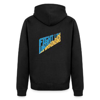 fight like ukrainians Zitat - Unisex Premium Bio Zip Hoodie - Schwarz - Hinten - Nico (187cm)