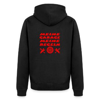 Garage - Unisex Premium Bio Zip Hoodie - Schwarz - Hinten - Nico (187cm)