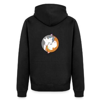 Getigerte Katzen grau und rot Yin-Yang - Unisex Premium Bio Zip Hoodie - Schwarz - Hinten - Nico (187cm)