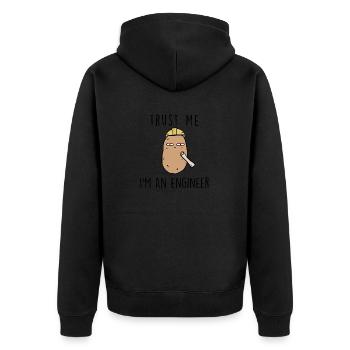 TRUST ME ENGINEER - Unisex Premium Bio Zip Hoodie - Schwarz - Hinten - Nico (187cm)