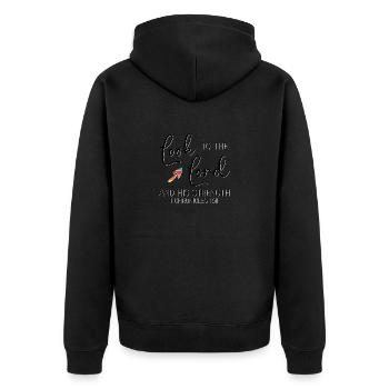 Christliches Gestalt schaut auf den Herrn und sucht Ihn - Unisex Premium Bio Zip Hoodie - Schwarz - Hinten - Nico (187cm)