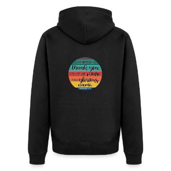 Christian Design Thanks and Praise to God - Unisex Premium Organic Zip Hoodie - black - Back - Nico (187cm)