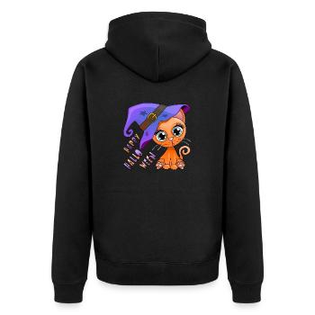 Lovely Halloween’s Kitten - Orange - Unisex Premium Organic Zip Hoodie - black - Back - Nico (187cm)