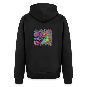 Kruste in der Höhle - Unisex Premium Bio Zip Hoodie - Schwarz - Hinten - Nico (187cm)
