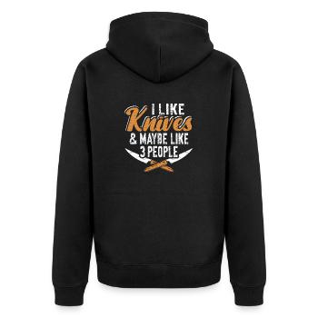 Metzgermesser Messer Messersammler - Unisex Premium Bio Zip Hoodie - Schwarz - Hinten - Nico (187cm)