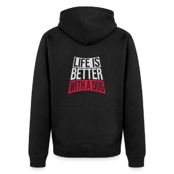 better with a dog - Unisex Premium Bio Zip Hoodie - Schwarz - Hinten - Nico (187cm)