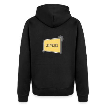 Leipzig Ortsschild - modern grey - Unisex Premium Bio Zip Hoodie - Schwarz - Hinten - Nico (187cm)