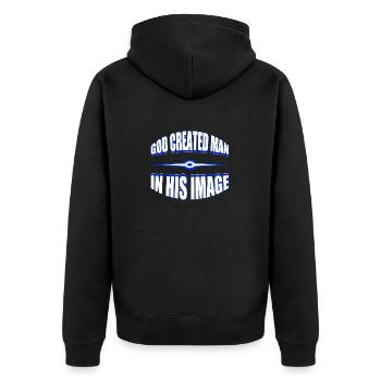 God Created Man - Unisex Premium Organic Zip Hoodie - black - Back - Nico (187cm)
