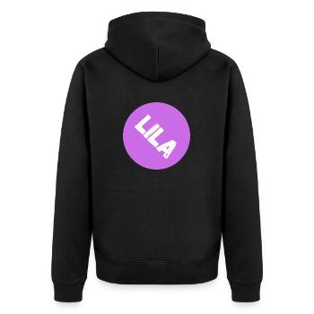 Lila - Setze ein Zeichen, für ein wenig Farbe! - Unisex Premium Bio Zip Hoodie - Schwarz - Hinten - Nico (187cm)
