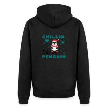Chillin like a Penguin - Unisex Premium Bio Zip Hoodie - Schwarz - Hinten - Nico (187cm)