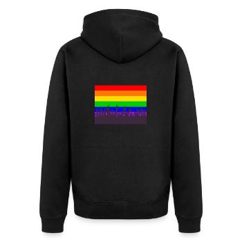 LGBT Regenbogen Transgender Flagge mit winkenden Händen - Unisex Premium Bio Zip Hoodie - Schwarz - Hinten - Nico (187cm)