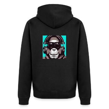 Monkey listening to music with headphones - Unisex Premium Organic Zip Hoodie - black - Back - Nico (187cm)