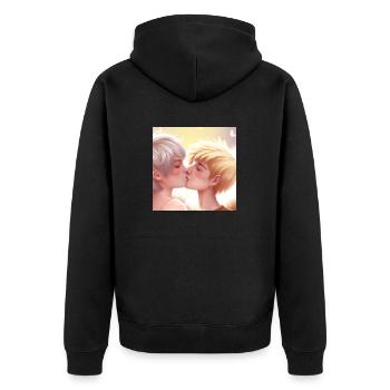 LGBT Queer Kuss 🌈🌈 - Unisex Premium Bio Zip Hoodie - Schwarz - Hinten - Nico (187cm)